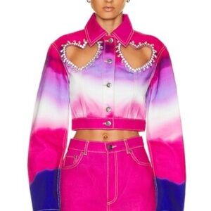 AREA Heart Cut-Out Cropped Denim Jacket